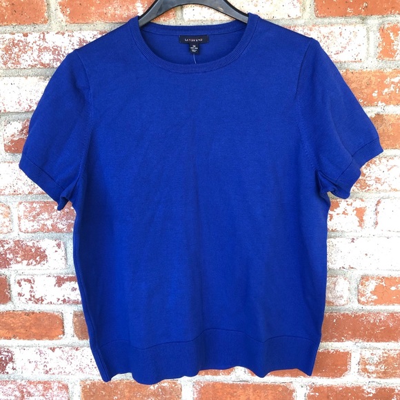 Lands’ End Blue Short Sleeve Crew Neck Sweater Top